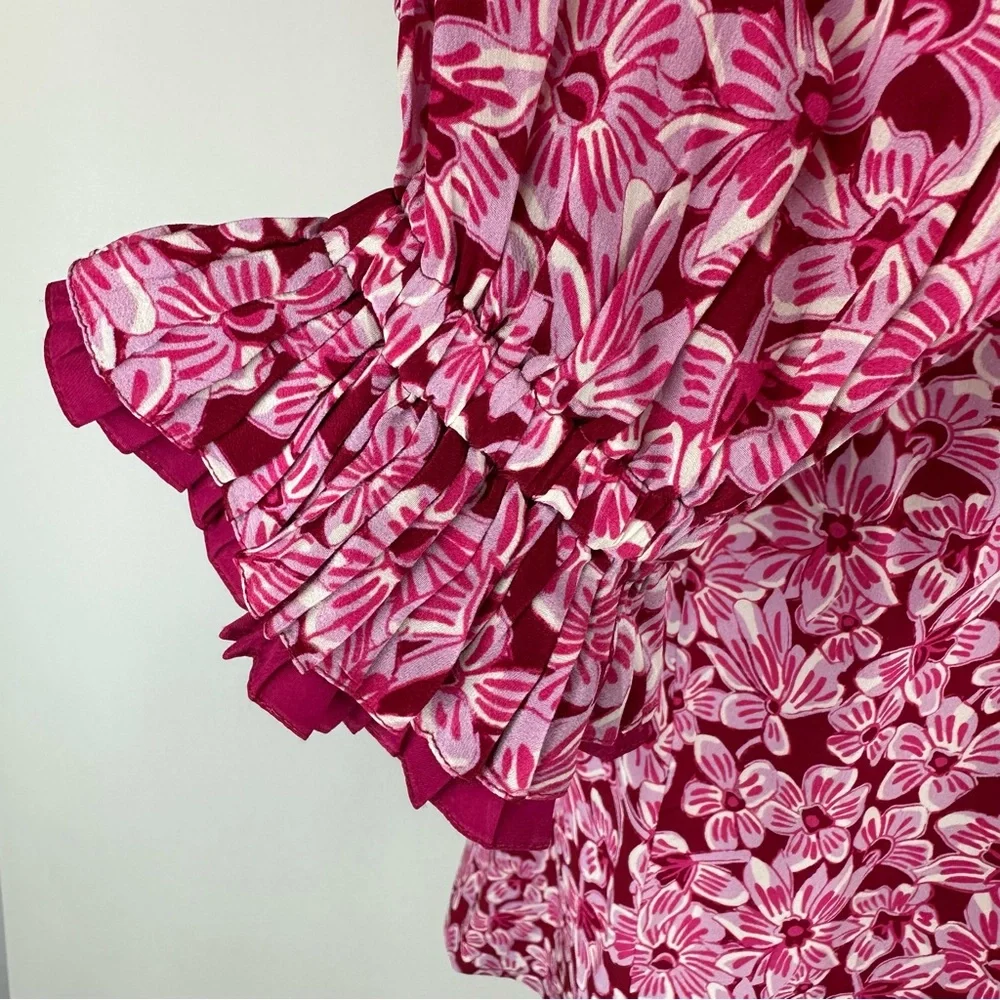 Rungolee Francesca Fuchsia Taffiti Floral Silk Top Size Large